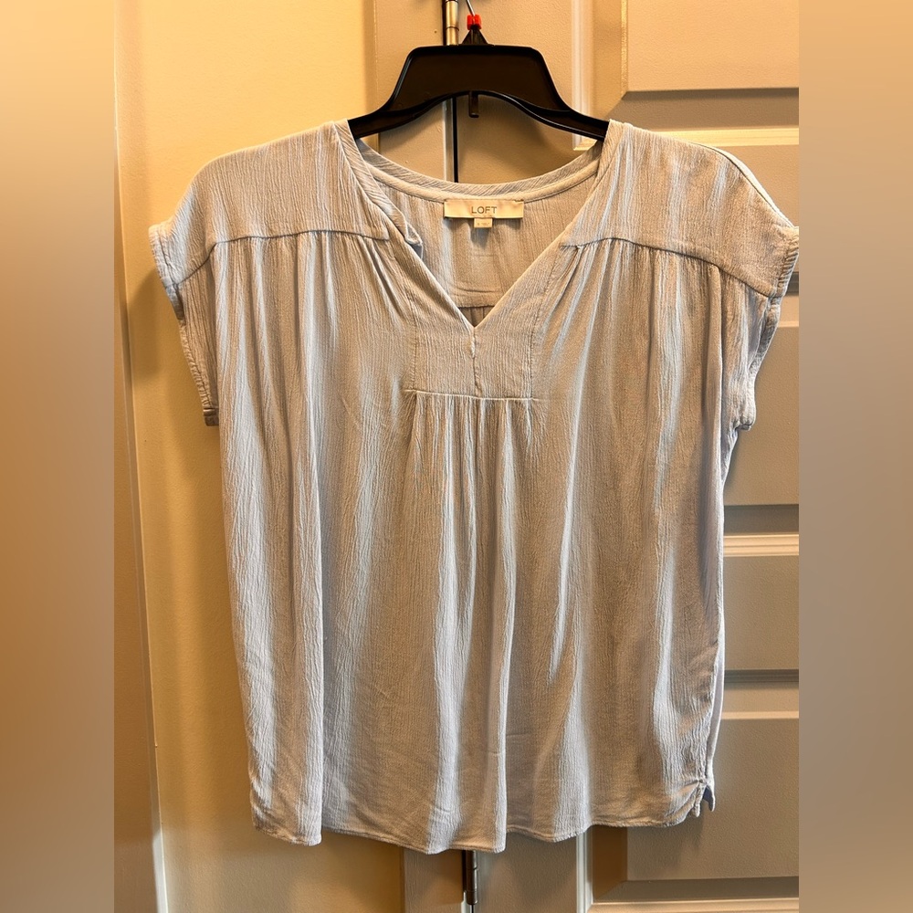 LOFT Pale Blue V-Neck Short Sleeve Blouse